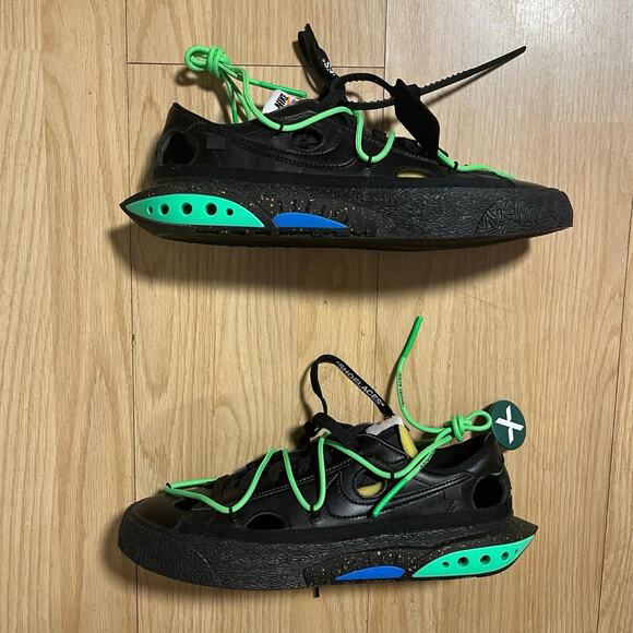 Off-White x Nike Blazer Low '77 4-14 Black Electro Green DH7863-001 Size 9 DS - Picture 3 of 8